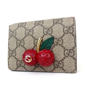 GUCCI 476050・1147 GG Supreme Cherry wallet PVC/leather/Rhinestone